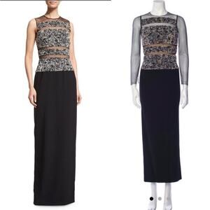 NWT Pamella Roland Illusion Cady Gown in Midnight Size 2